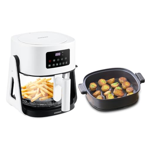 Acerpure Air Fryer | 100% Glass Bowl | 90% Less Oil | 5.5L Air Fryer + 2.5L Cooking Pot | Air Fry, Toast, Reheat, Grill, Cook | 360° TurboHeat Technol