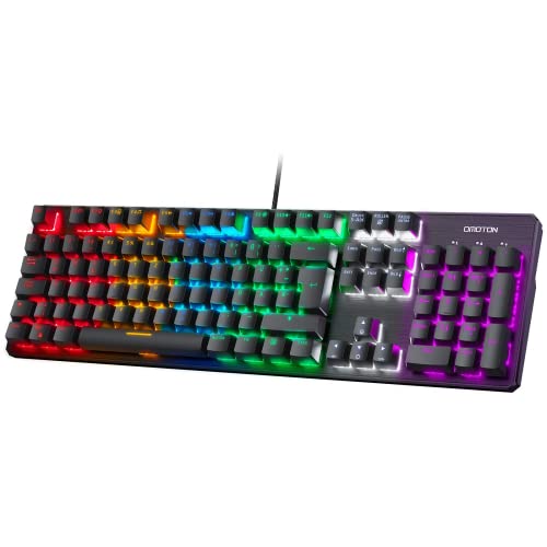 OMOTON Mechanická herní klávesnice, RGB USB mechanická klávesnice pro PS4, PS5, Xbox, kompatibilní s Windows, modrý spínač, černá