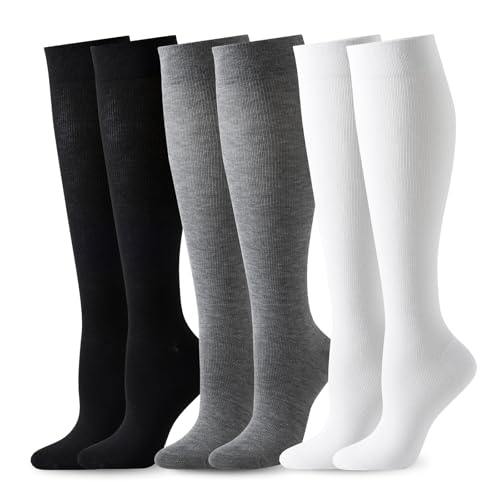 3 pairs Light Compression Socks, Support Socks for Women/Men, 15-20 mmHg Graduated Support with Moisture-Wicking