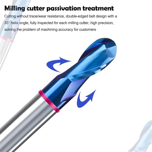 Image of Carbide Ball Nose EndMill HRC70 Double Edge 2 Flute TlAiN Coating Tungsten Steel Color-Ring Milling Cutter for Metal Steel TGP Series 11pcs Set