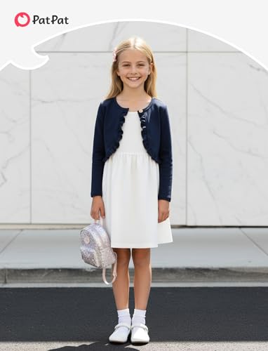 Image of PATPAT Girls Cardigan Bolero Size 4-12 Years Kids Knit Long Sleeve Ruffle Open Front Button Cover Up Cropped Tops for Girls