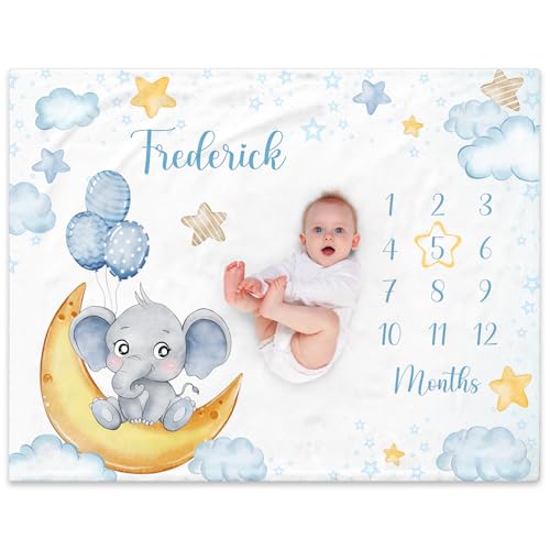 Personalised Baby Monthly Milestone Blanket with Names Soft Custom Monthly Photo Mat for Newborn First Year Calendar Growth Chart Personalised Gift for Baby Shower New Mums