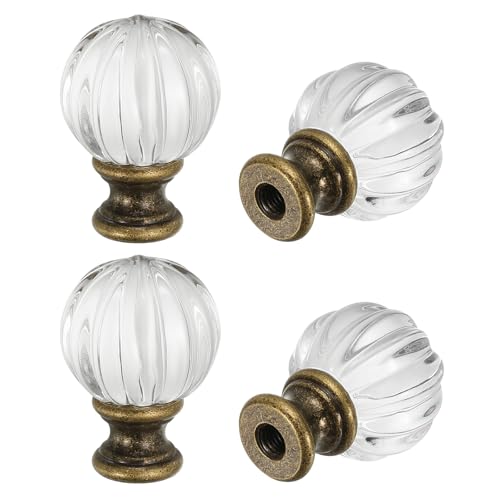 Image of PATIKIL 1 /4-27 Lamp Finial Cap for Lampshade Harp Top, 4Pcs Cap Nut Screw Cap Knob Clear Pumpkin Ball Shaped Crystal Lamp Shade Decoration for Table Floor Lamp, Bronze Tone