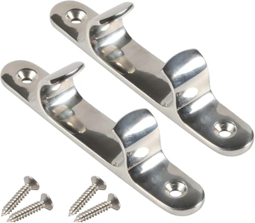 2PCS 4inch Bow Chock, 316 Stainless Steel Cleat Line Straight Fairlead Bow Wheel Chock Dock Cleat for Boat Angled Yacht Deck Dock Mooring Rope Cleat Chock