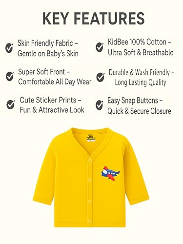 Image of Kidbee Baby Front-Open Cotton Jabla /Top, Full Sleeve, Unisex, Months, Pack of 3