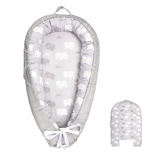 Image of Baby Lounger Replacement Cover, Newborn Lounger cover for 0-12 Months, Breathable & Portable Infant Lounger Case, Soft Baby Floor Seat Cover for Travel, Machine Washable (Cover Only), Grey elephants