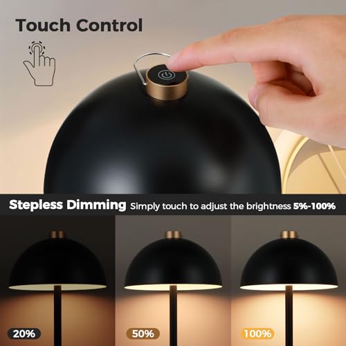 Image of Rechargeable Cordless Touch Table Lamp,Modern 3 Color Stepless Dimming Night Light,Portable Wireless 4000mAh Battery Operated,LED Desk Lamp for Outdoor Patio,Restaurant,Camping,Bedroom,Nightstand