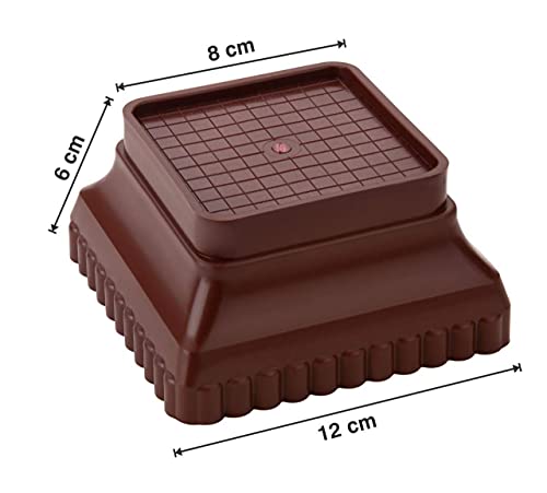 PUJI Multi-Purpose 4 Pieces Square Plastic Legs,Foot and Stand for Almirah,Wardrobe,Refrigerator,Sofa,Sleeping Bed,Dinning Table and Dressing Table (Wood and Steel Furniture) (Brown)