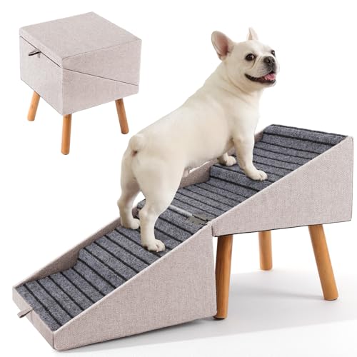 Image of Split Ottoman Dog Ramp for Couch and Bed,17.13 inch H Dog Stairs for Small Dogs and Cats, Foldable 2 in 1 Pet Steps for Medium Large Dogs and Puppy, Non-Slip Wooden Doggie Steps