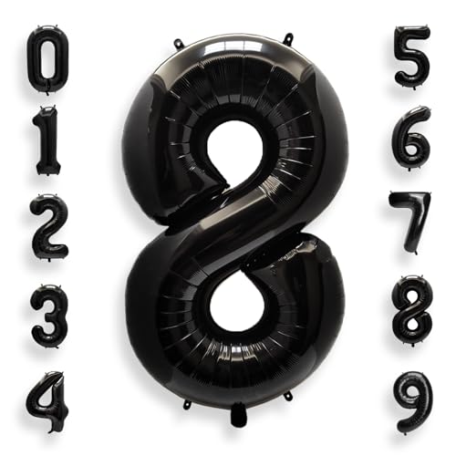 Image of AULE 40 Inch Big Black 8 Balloon Number Large Foil Helium Number Balloons 0-9 Jumbo Giant Happy 8th Birthday Party Decorations for Boy or Girl Huge Mylar Anniversary Party Supplies