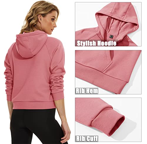 Magcomsen Cropped Zip Hoodie Women Hooded Long Sleeve Casual Sweatshirts Fleece Lined Stylish Sweatshirts Outdoor Fitness Tops Grey Pink M #TOP4