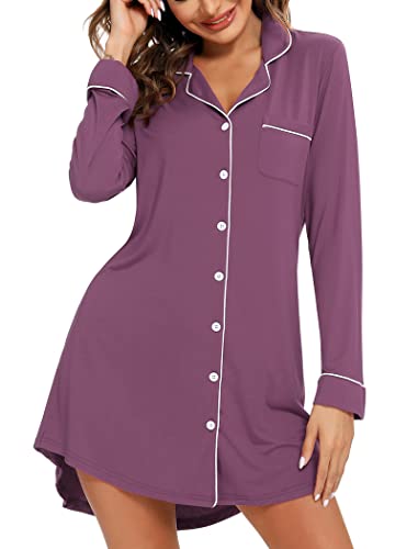 Image of Leikar Nightgowns for Women Button Up Labor Delivery Gown Sleep Shirts