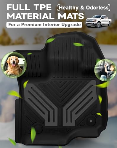 Image of 2-Piece Front TPE Floor Mats for Ford F-150 2015-2026 F150 Lightning 2022-2025 | Titan Gray Wing Design | Heavy Duty All-Weather Protection