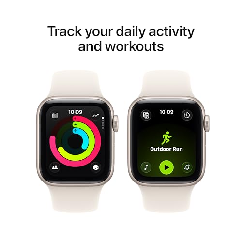 Image of Apple Watch SE 3 [GPS + Cellular 40mm] Smartwatch with Starlight Aluminum Case with Starlight Sport Band - S /M. Fitness and Sleep Trackers, Heart Rate Monitor, Always-On Display, Water Resistant