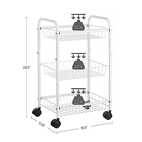 Songmics 3-Tier Metal Rolling Cart, Storage Cart With Removable Baskets, Utility Cart With Wheels And Handle, For Kitchen, Bathroom, Laundry Room, White, Ubsc003W01 #TOP3