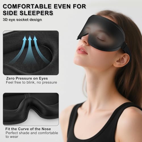 Image of Tobfit Blackout Sleep Mask for Women Men Zero Eye Pressure Eye Mask, Lycra Fabric 3D Ergonomic Design Eye Movement and Eyelash Friendly, Ultra Comfortable Blindfold for Sleeping Black