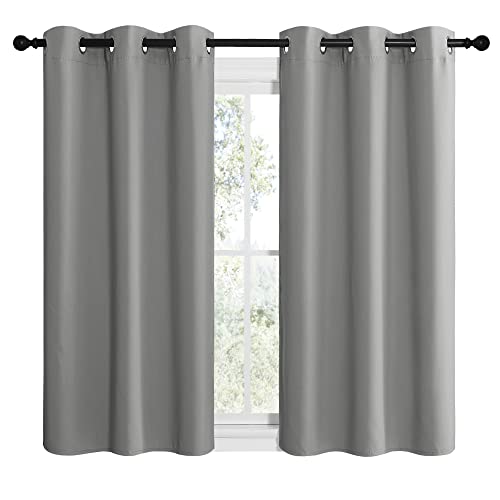 Image of NICETOWN Thermal Insulated Grommet Blackout Curtains, Kids Window Drape Panel for Nursery, Privacy Short Curtains (Silver Grey, 2 Panels, W42 x L50 -Inch)