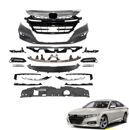 Front bumper kit Compatible with 2018 2019 2020 Honda Accord EX-L/EX/Hybrid EX-L/Hybrid/LX/SE/Sport/Sport Plus/Touring Sedan|Including grille+Fog lamp
