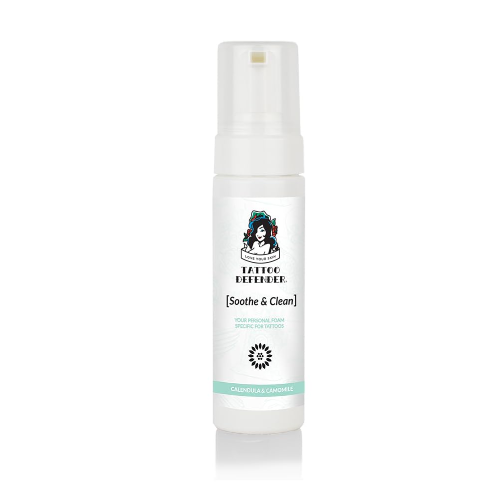 Tattoo Defender Soothe&Clean Foam, 150ml - Mus Tatuaże Oczyszczający Kojący Oczyszczający, Do Pielęgnacji Tatuaż, Zmniejsza Zaczerwienienie I Obrzęk, Antybakteryjne, Konekcja 150ml