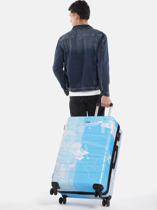 Image of TEAKWOOD LEATHERS Twin Printed Hardside Trolley 360 Degree 8 Roating Wheels, Trolley Bag for Travel (Blue, Large)