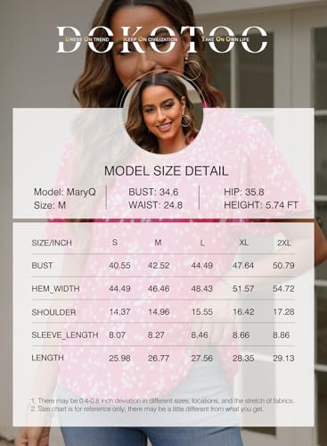 Dokotoo Women's Casual V Neck Alicia Floral Print Smocked Short Sleeve Chiffon Blouses Bohemian Top Shirts4