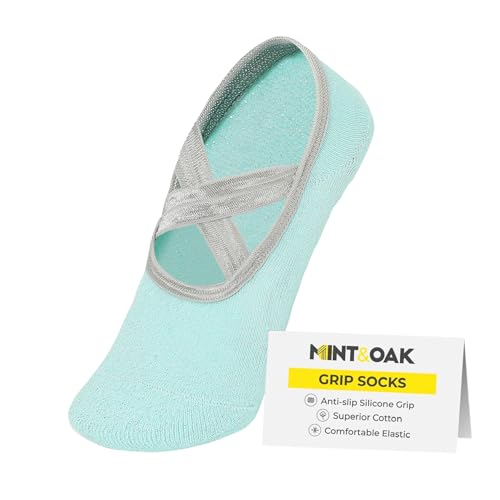 Image of Mint & Oak Pilates Socks with Grips for Women, Ankle Length Non-Slip Yoga Socks, Cotton Ideal For Yoga, Pilates, Gym, Workout, Cute Women's Gift