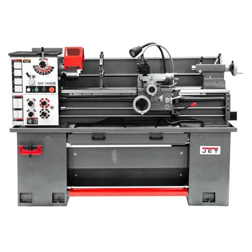 JET Tools - GH-1440B Geared Head Bench Lathe with Stand & Foot Brake with Newall NMS300 DRO & Taper Attachment (323448)