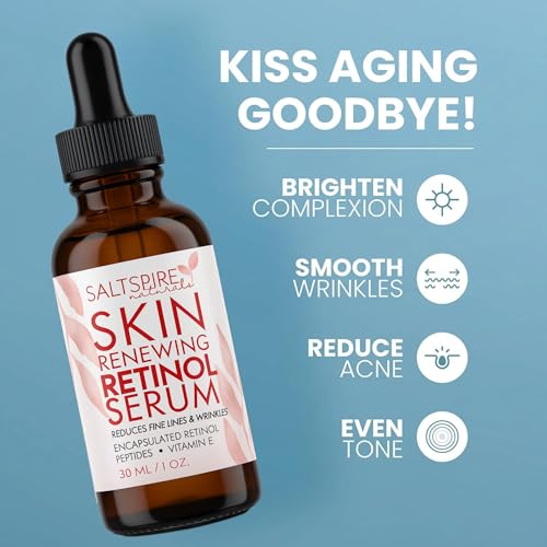 Image of Skin Renewing Retinol Serum - Anti-Aging Face Serum with Encapsulated Retinol, Peptides & Vitamin E | Reduces Fine Lines, Wrinkles & Dullness | 30 mL / 1 oz