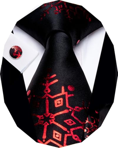 Image of YourTies Christmas Ties for Men Silk Red Xmas Snowflake Necktie Pocket Square CufflinksParty Holiday Festival New Year