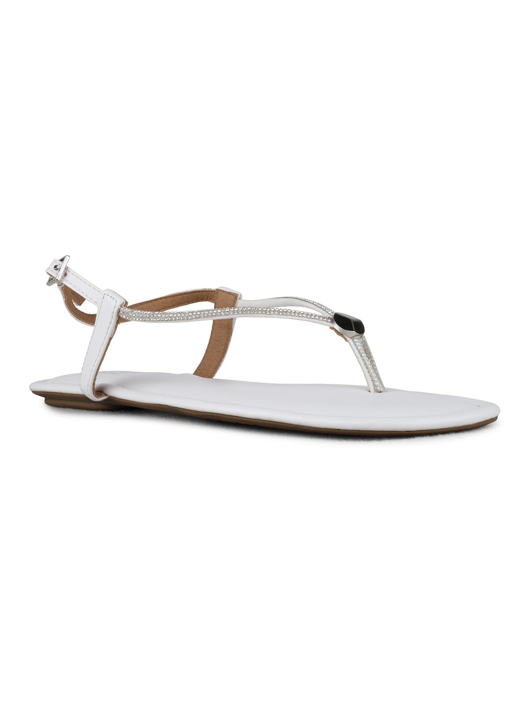 Womens White Festive Solid T-Strap Flats-image-40