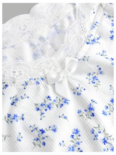 Girl's Ditsy Floral Print Bow Lace T Shirt Short Sleeve Halter V Neck Ruched Tee Shirt3