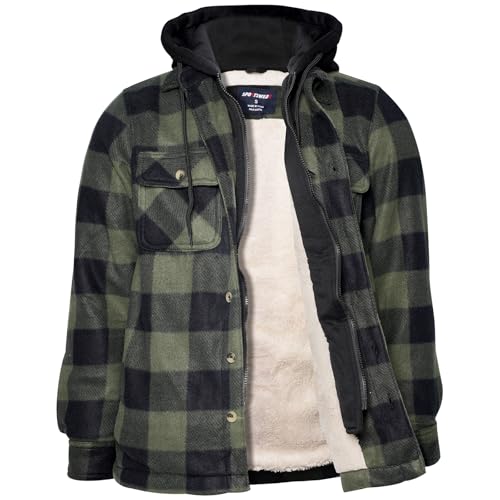 Image of Yasumond Mens Hoodies Fleece Jacket Plaid Flannel Heavy Sherpa Lined Hooded Zip Up Warm Winter Coats Big Tall