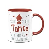 Tassenbrennerei Tasse So sieht die beste Tante der Welt aus wenn sie Kaffee trinkt - Geschenk mit Spruch lustig (Tante-Rot)