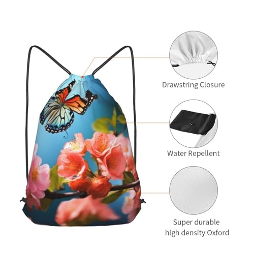 Drawstring Bag for Women Lightweight Sports Gym Bag Butterfly With Flowers Soccer Backpack for Travel4