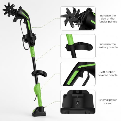Cultivador de cultivador inalámbrico de 21 V con poste de 1,3 m para labranza sin esfuerzo 6