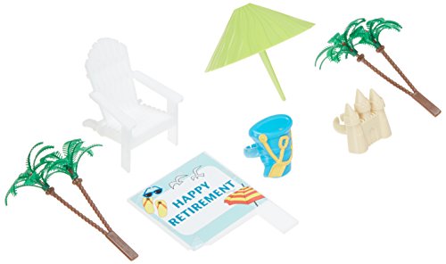 CakeSupplyShop Retirement Cake Topper with Adirondack Chair, Beach Bucket, Palm Trees and Retirement Sign Fish Flip Flop Cake Decoration Kit