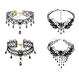 EXQUISITES PAKET: Sie erhalten 4 Halsketten mit verschiedenen Modedesigns, schwarzer Spitze, gothic vintage, klassisch und modisch. Sie können verschiedene Stile je nach Ihrem Outfit wählen, um Ihre täglichen Trageanforderungen zu erfüllen. Ob als Accessoire oder als Sammlerstück, es kann mehr Farbe und Spaß in Ihr Leben bringen.