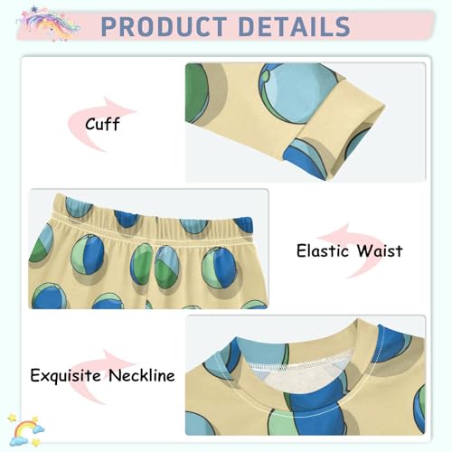 Pajama Sets Long Sleeve Beach Balls Pattern Print Soft Comfy Sleepwear 2 Piece PJS 3-8T4