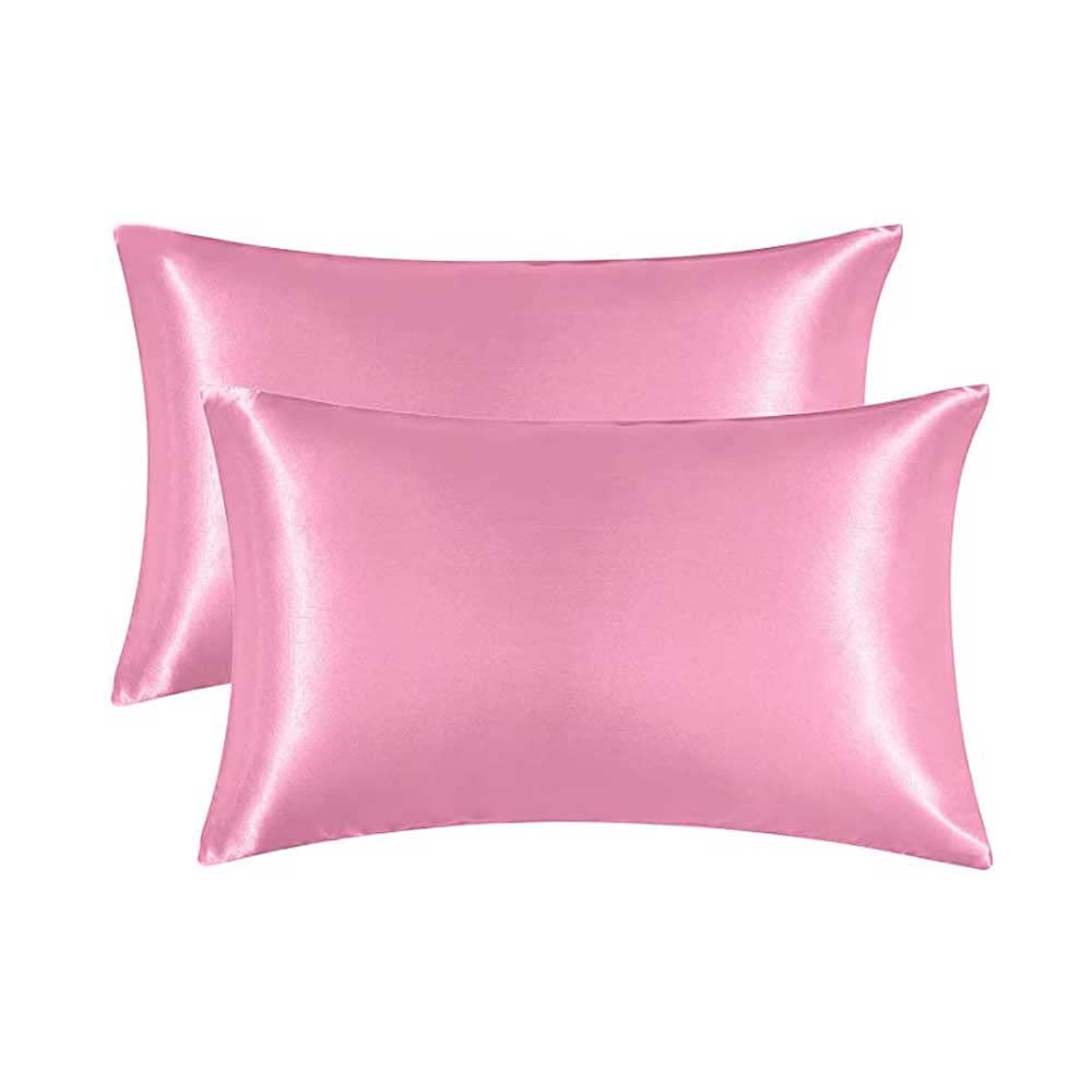 SOWUGI 2Pcs Ice Silk Pillowcase Pure Color Pillowcases Soft, Breathable, Skin Friendly Pillow Case (Pink)