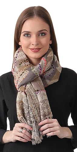 EH 100% LAMB WOOL THICK, HAND EMBROIDERED BEAUTIFUL PAISLEY & FLORAL LARGE, WARM PASHMINA, SCARF, STOLE, WRAP2