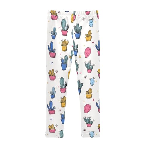 Wusikd Colorful Cacti Girls' Leggings Toddler Doodles Kids Yoga Pants Dance Active Tights 4T2