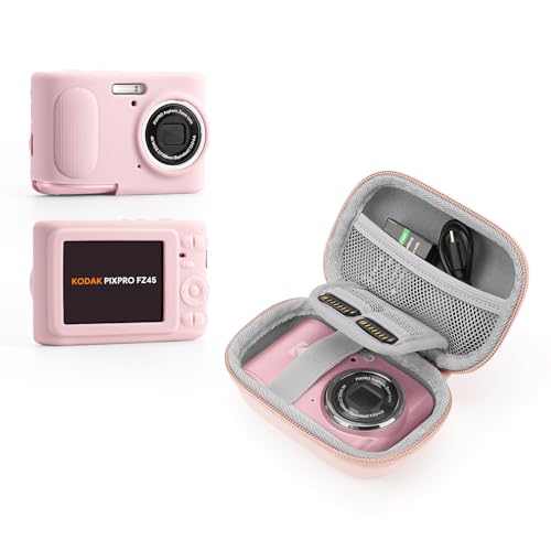 SQERO Camera Case Kit for Digital Camera KODAK PIXPRO FZ45 Hard Case with Soft Silicone Camera Cover Lens Protective Design SD Card Storage Travel Carry Cute Bag Small