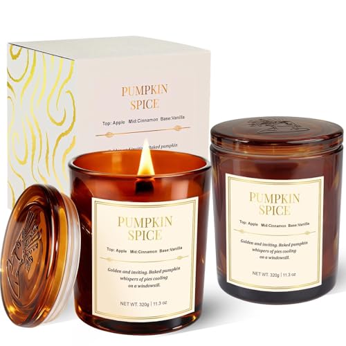 Scented Candles for Home 2 Pack Wood Wick Pumpkin Spice Scented Candles 22.6 oz Natural Soy Wax Candles with Gift Box Long Lasting Candles for Home Decor Gifts for Women