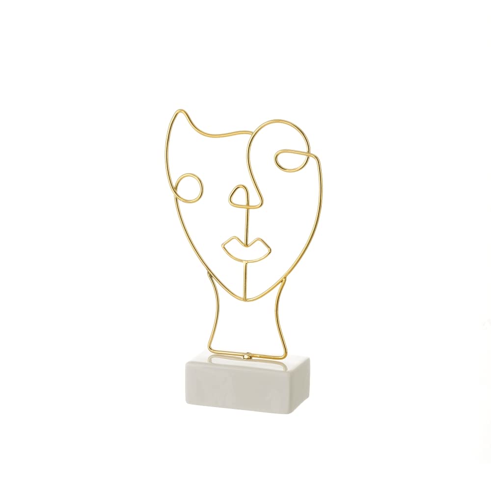 LOLAhome Figura de Cara de Metal y cerámica Dorada de 15x6x26 cm