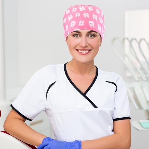Image of Unittype 4 Pcs Nurse Caps for Women Nursing Working Caps with Button and Sweatband Adjustable Elastic Scrub Hats for Dentist