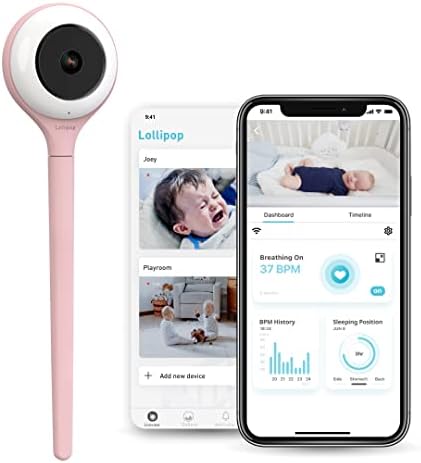 Lollipop Baby Monitor (Cotton Candy) -Full-Featured Smart Wi-Fi Camera of True Crying Detection with Extra Subscription Plan of Breathing Monitoring/Sleep Tracking(Accessories-Free)(Free 7-Days Trial)