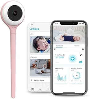 Lollipop Baby Monitor (Cotton Candy) -Full-Featured Smart Wi-Fi Camera of True Crying Detection with Extra Subscription Plan of Breathing Monitoring/Sleep Tracking(Accessories-Free)(Free 7-Days Trial)