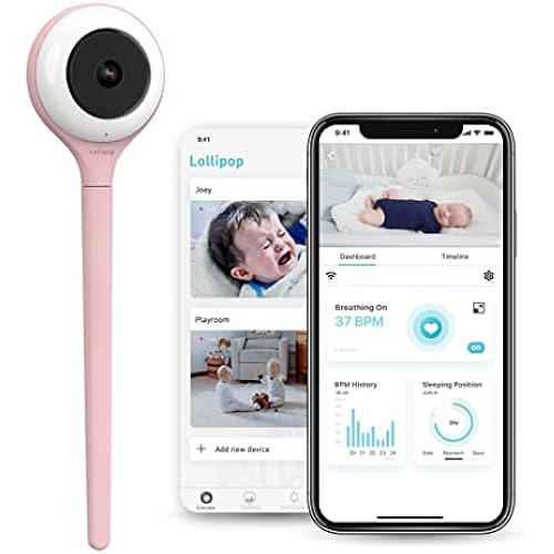 Lollipop Baby Monitor (Cotton Candy) -Full-Featured Smart Wi-Fi Camera of True Crying Detection with Extra in-App Plan of Breathing Monitoring/Sleep Tracking-Accessories Free/7 Days Trial Period