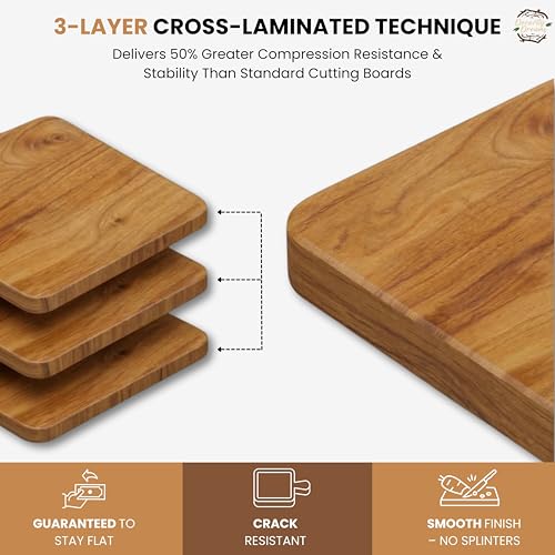 Image of Single Piece Solid Acacia Wood Reversible Cutting Board - Natural Finish Wooden Chopping Board, Serving Tray 38x23x2 cms Handmade (CHB)
