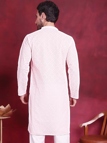 Image of Jompers Men's Regular Fit Georgette Chikankari Embroider Kurtas